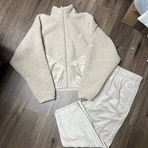 Women's adidas Adicolor Corduroy Fleece Mix Jacket And Pant Sets Beige XL